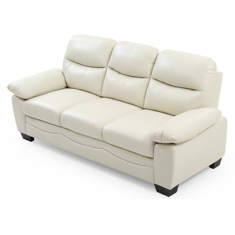 Flared Arm Faux Leather Straight Sofa - 78" - Beige