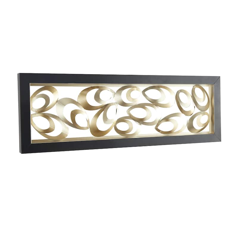 Metal Abstract Scallop Ribbon Wall Decor with Black Frame - Gold - Roche River Decor