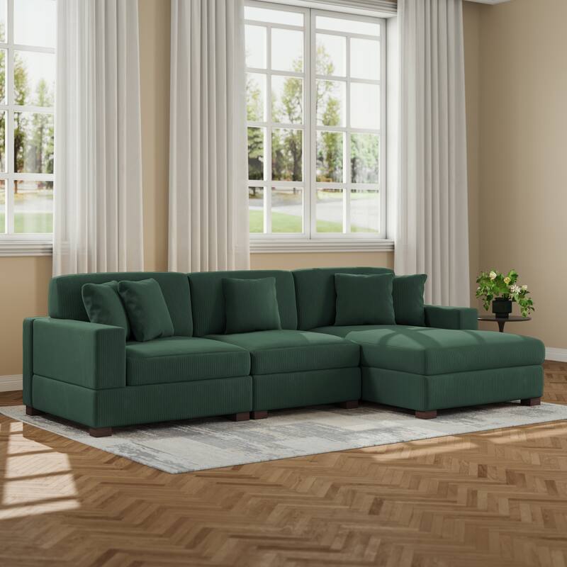 Upholstered Oversized Modular Sectional Sofa Set Corduroy Sleeper Sofa With Chaise