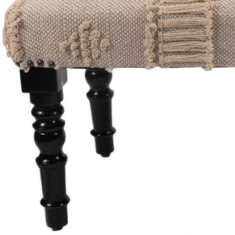 Wood Cream Cotton Upholstered Bedroom Bench Abstract Pattern Nailhead Trim - 16” D x 47” W x 18” H