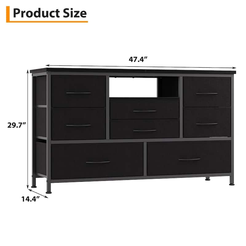 8-Drawer Fabric TV Stand with LED Lights & Built-in Power Outlets