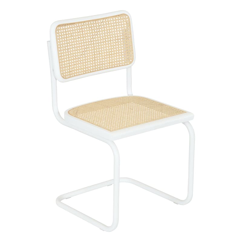 Breuer Chair Company Marcel Breuer Cesca Cane Cantilever Side Chair w/ White Steel Frame (Various Wood & Cane Colors) - White & Natural