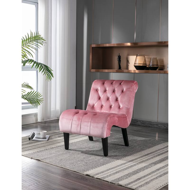 Pink 22.83" Buttons Tufted Accent Chair with Wooden Legs