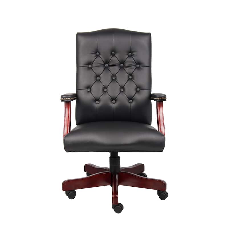 Yuzu Executive Armchair, Gas-Lift Spring-Tilt, Wood Base, Black Vinyl