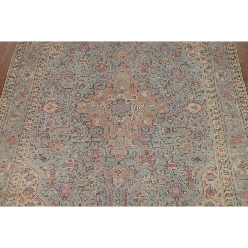 Blue Tabriz Persian Area Rug Hand-Knotted Geometric Wool Carpet - 8'0"x 11'0"