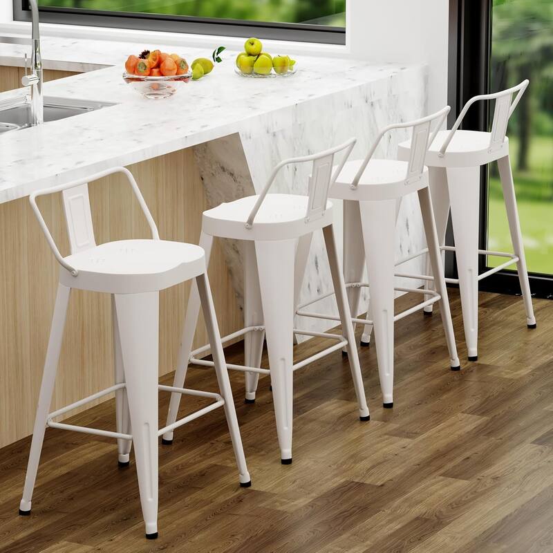 24 Inch Counter Stools Set of 4, Industrial Metal Barstools Bar Chairs with Large Seat and Low Back for Kitchen Island