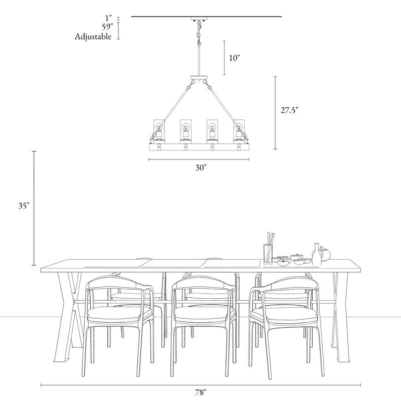 Farmhouse 8-Light Wood Chandelier Frosted Glass Kitchen Island Lights - 30"L x 12"W x 27.5"H