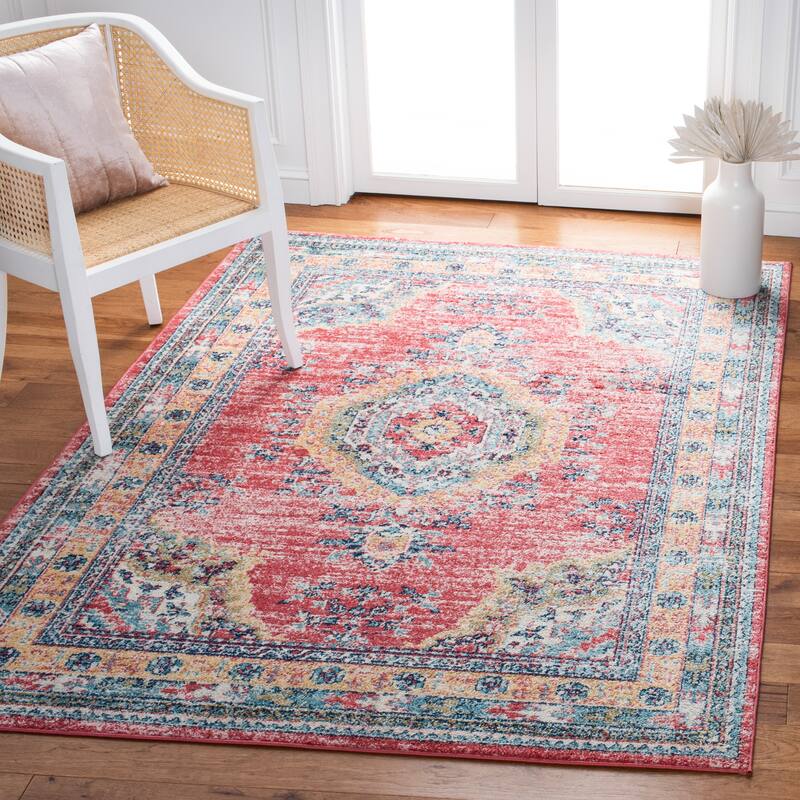 SAFAVIEH Madison Toni Oriental Medallion Rug - 9' x 12' - Orange/Light Blue