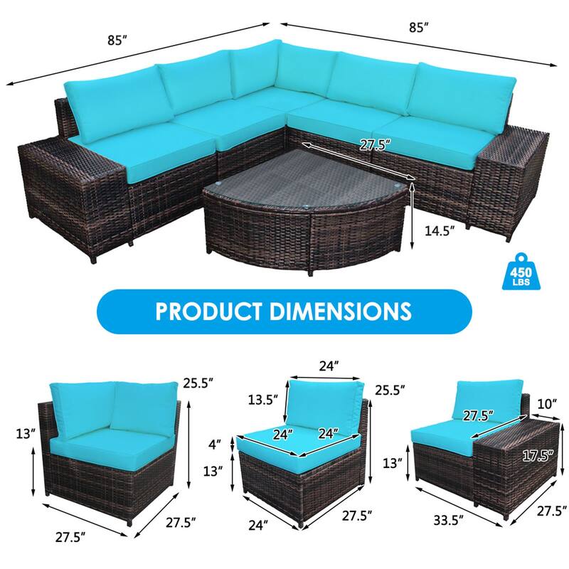 Gymax 6PCS Wicker Furniture Sectional Sofa Set w/ Cushions Turquoise - See details