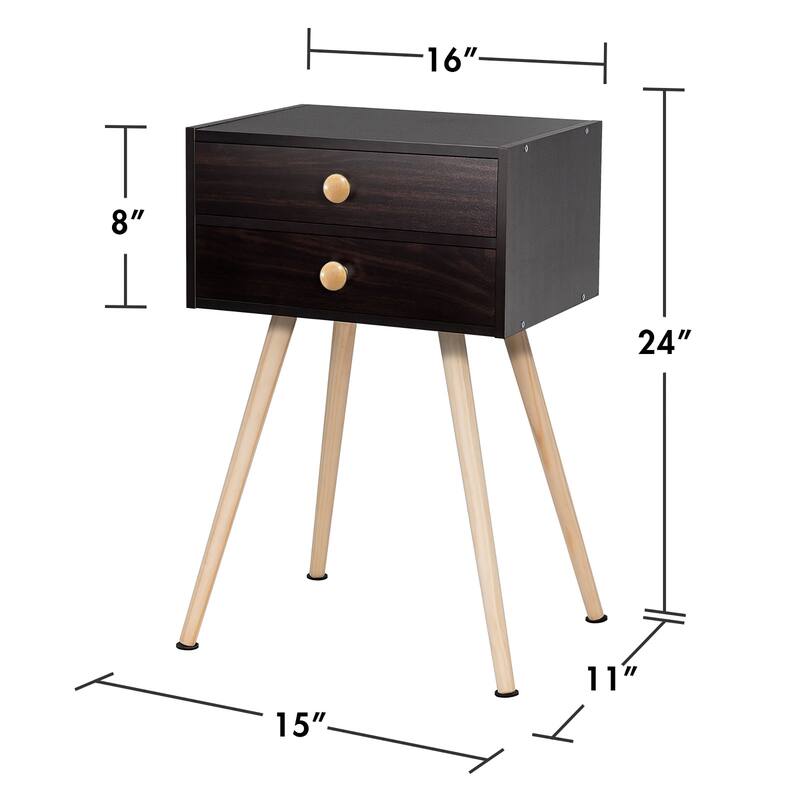 Costway Mid Century Modern 2 Drawers Nightstand Sofa Side Table End - See Details