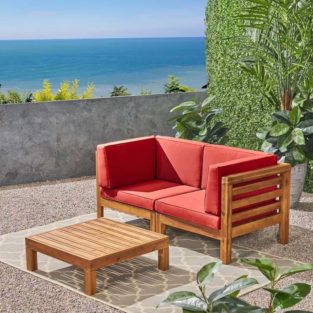 Outdoor 3PC LOVE SEAT SET WITH COFFEE TABLE, RED