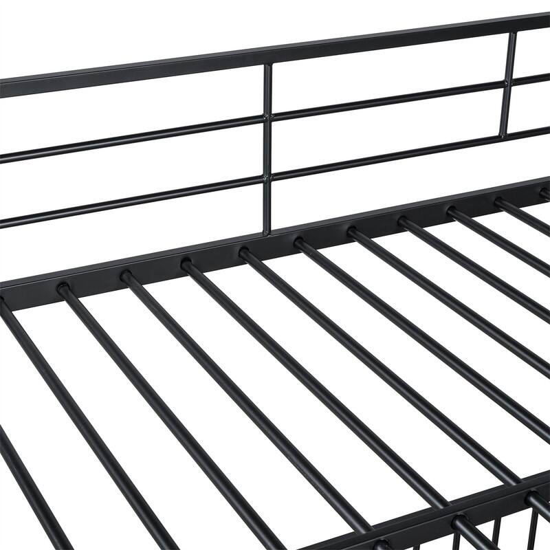 Metal Bunk Bed with Slide and Door, Twin Over Twin/Full Over Full Low Bunk Bedframe with Fence Guardrails and Ladder for 2 Kids