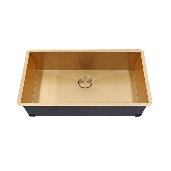 slide 2 of 6, Kingsman 36 Inch Satin Gold Matte Stainless Steel Undermount 16-Gauge Kitchen Sink Single Bowl