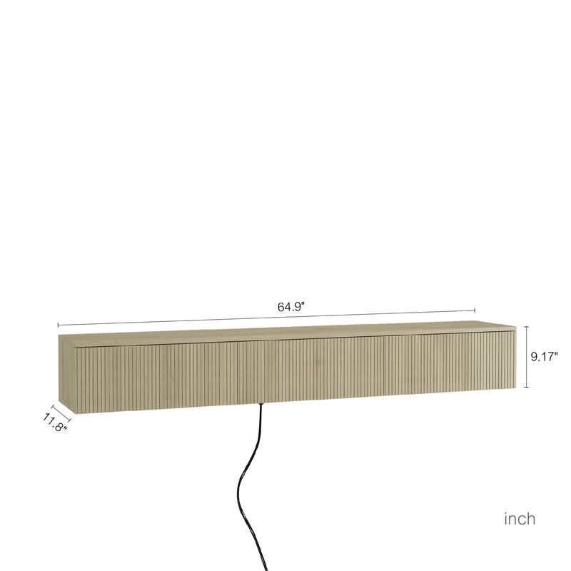 65" Floating TV Stand Wall Mounted with 16 Color LED Lights, Modern TV Cabinet for 55-65 Inch TVs