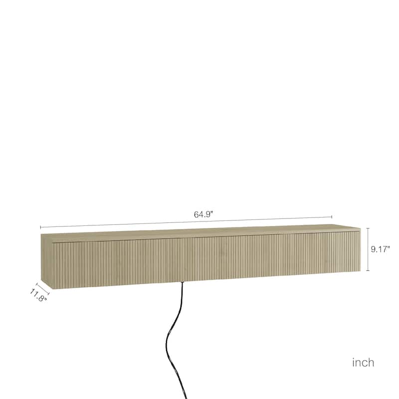 65" Floating TV Stand Wall Mounted with 16 Color LEDs, Modern Fluted TV Stand Entertainment Center for TVs Up to 65"