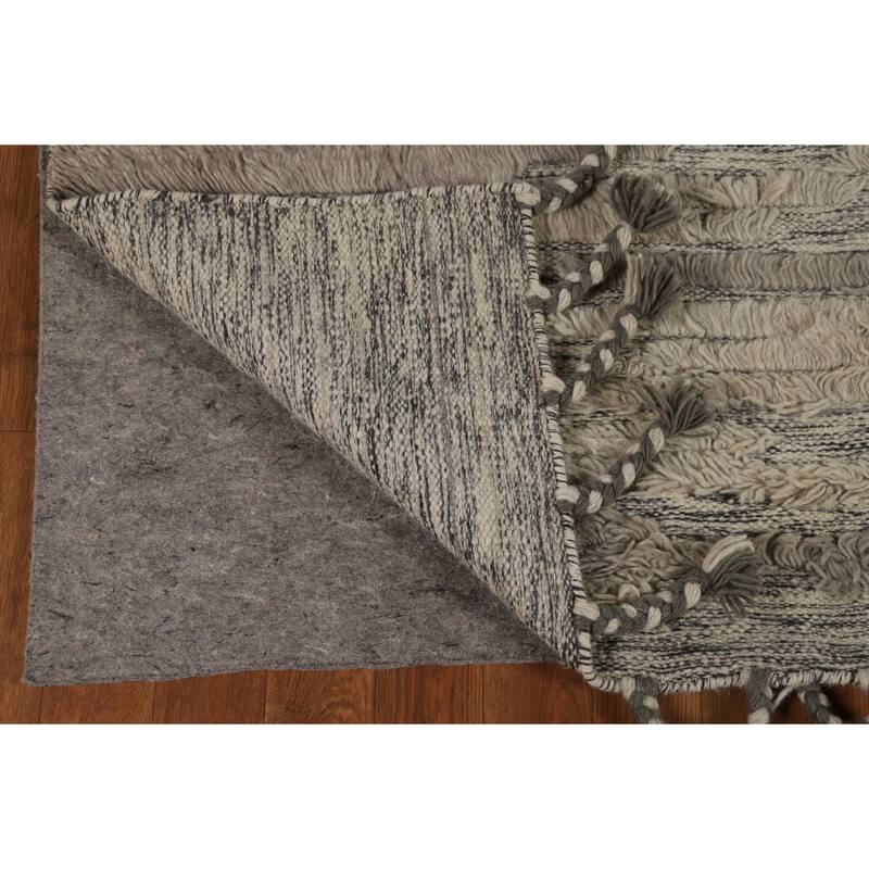 Striped Moroccan Shaggy Oriental Area Rug Handmade Wool Carpet - 5'8" x 8'3"