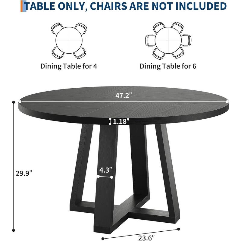 47 Inch Kitchen Round Dining Table for 4-6 for Kitchen, Apartment (Table Only)
