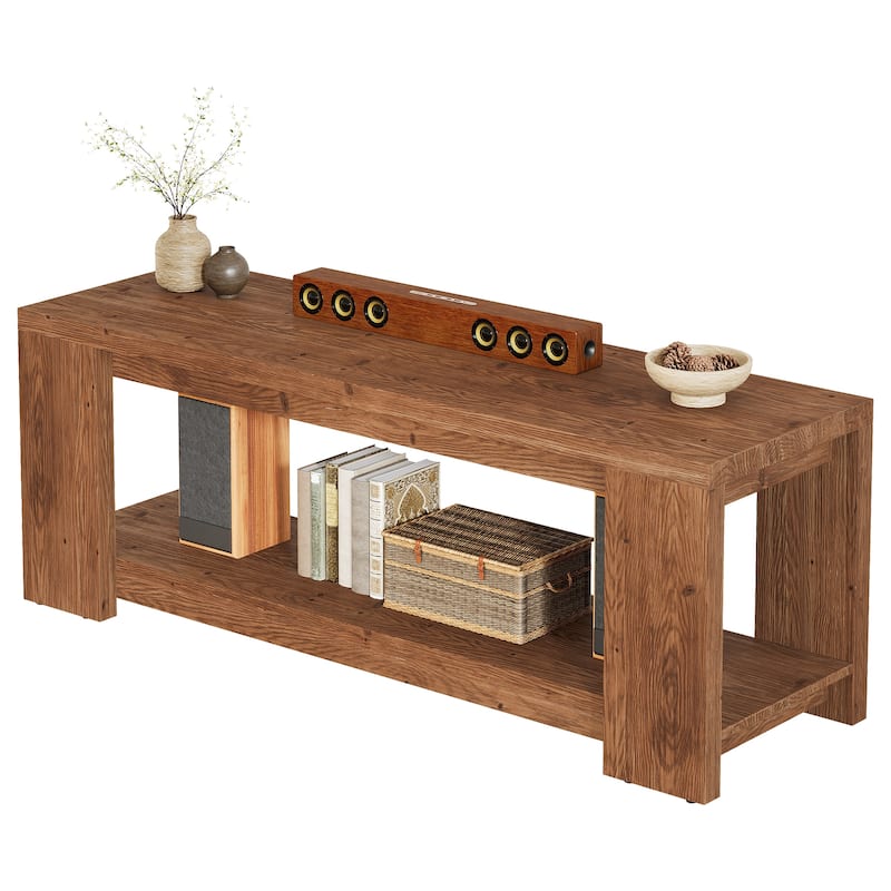 Solid Wood TV Stand, Media Console with Open Shelves, TV Entertainment Center Living Room Bedroom Accent Television Stand