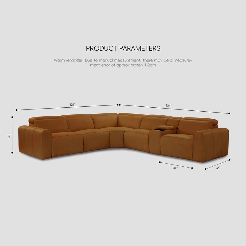 6PCS, 3 power Recliners, Leather Reclining Large Sectional with Power Headrest, Wireless Charging