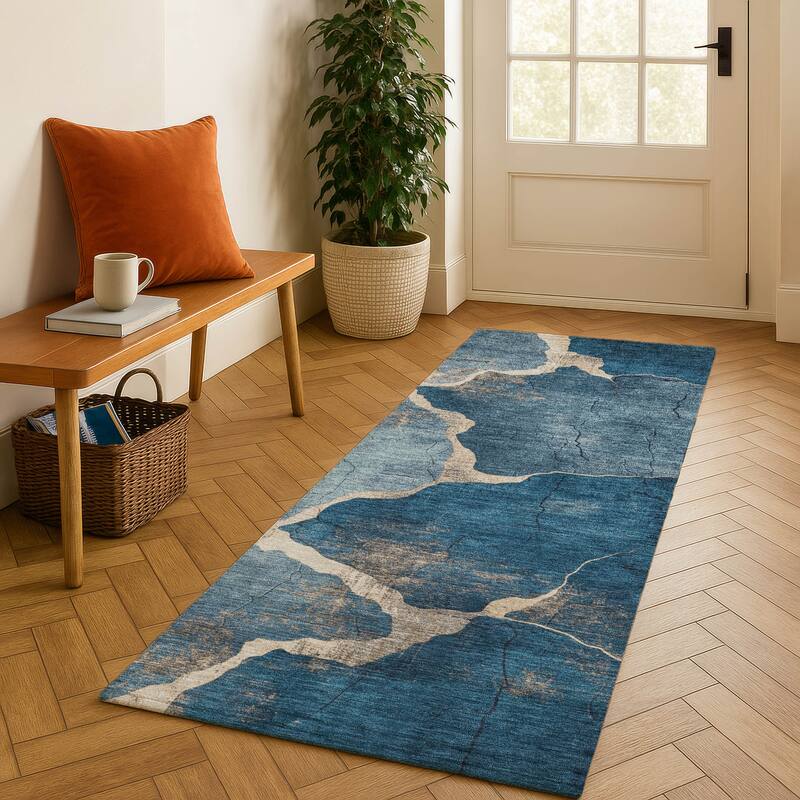 Premium Washable Super Soft Contemporary Envy Mayfield Rug - Navy - 2'3" x 7'6"