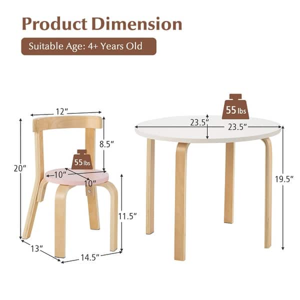 dimension image slide 0 of 3, Gymax 5-Piece Kids Wooden Curved Back Activity Table & Chair Set w/Toy