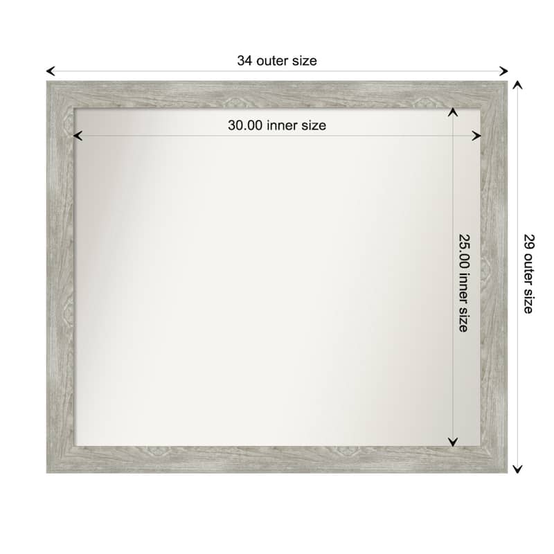 Dove Greywash Narrow Framed Non-Beveled Custom Wall Mirror, Bathroom Vanity Mirror - Outer Size: 33.5 x 28.5