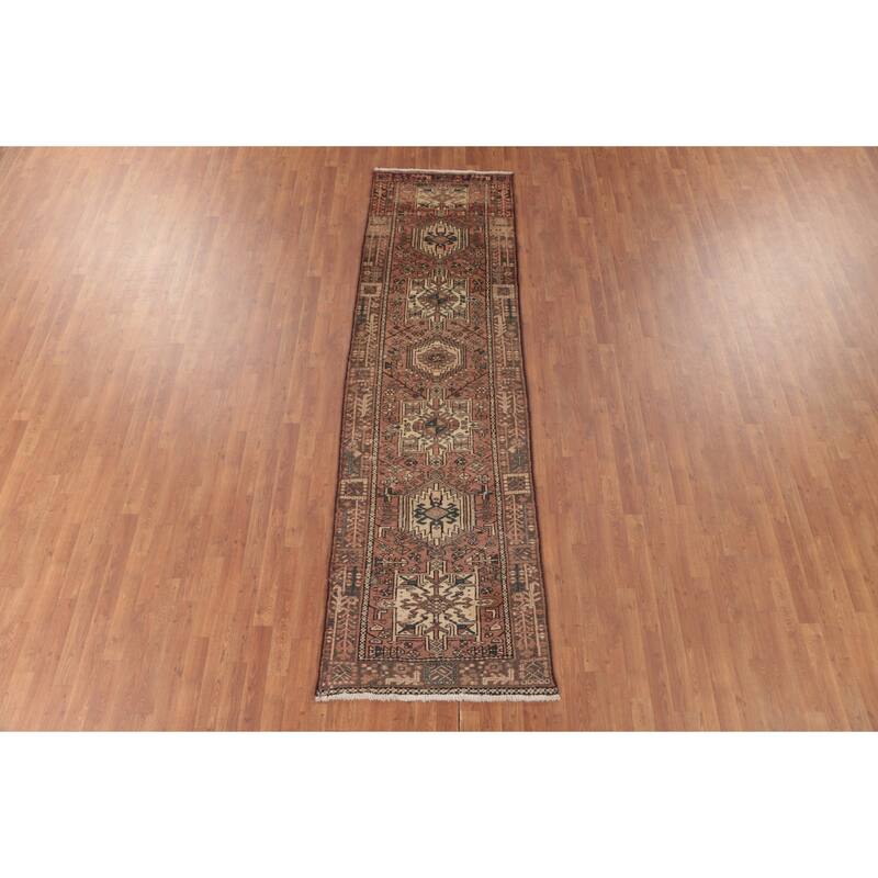 Tribal Pink Gharajeh Persian Vintage Runner Rug Wool Carpet - 3'0"x 10'6"