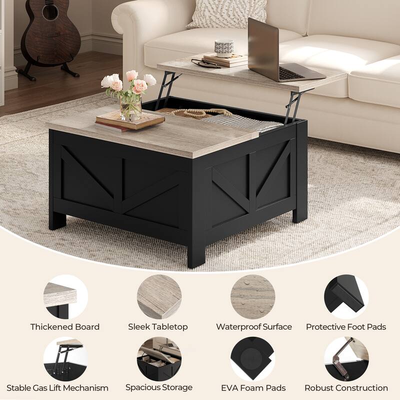 Yaheetech Square Lift-Top Coffee Table with Hidden Compartments for Living Room