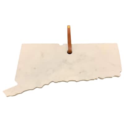 Lg Polished Marble "Connecticut" Cutting Board w/Leather - A - White