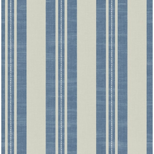 slide 2 of 2, Seabrook Designs Day Dreamers Linen Stripe Unpasted Wallpaper 20.5 in. W x 33 ft. L - Denim and Soft Grey