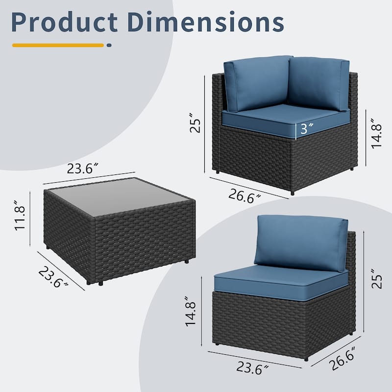 Outdoor 5-Piece Wicker Sectional Sofa Set with Table
