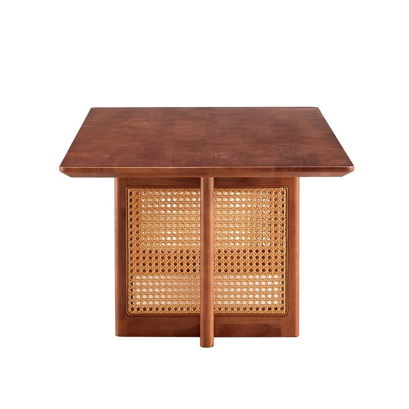 Chinese Log Style Imitation Rattan Walnut Color Coffee Table Rectangular Solid Wood Coffee Low Table, for Living Room Office