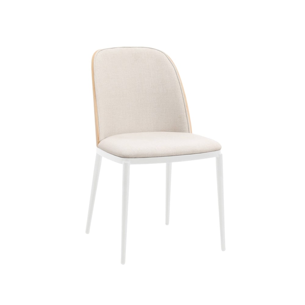 Tule Series Modern Leather or Fabric Dining Chair - White Metal Legs - Upholstered Accent Chair for Home, Cafe, or Restaurant
