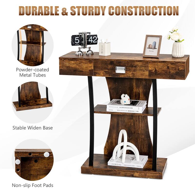 Gymax Console Sofa Table w/ Drawer and 2-Tier Shelves for Entryway