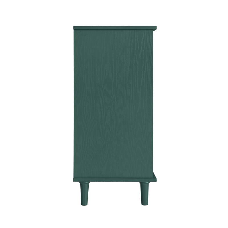 Cabinet with 2 Carved Pattern Doors & 2 Drawers, Small Entryway Storage Table, Accent Cabinet with Metal Handles & Wooden Legs