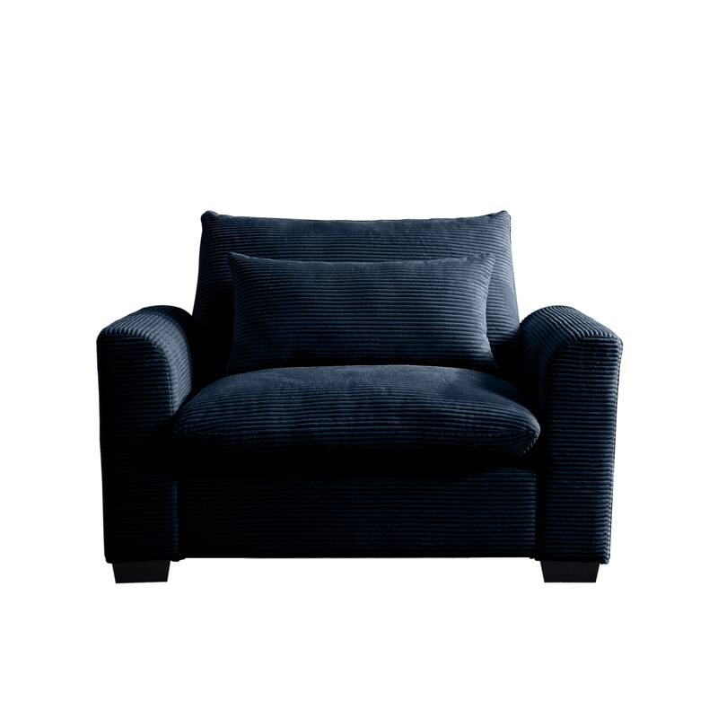 Roomfitters Blue Corduroy Deep Seat Accent Chair, Modular Single Sofa with Waist Pillow for Living Room