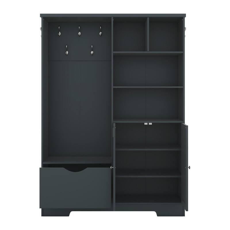 73.2"H Multi-functional Hall Tree with Storage Shelves Drawers and Cabinet
