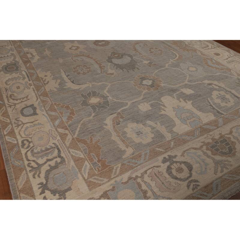 Floral Oushak Turkish Area Rug Handmade Vegetable Dye Wool Carpet - 9'0"x 11'5"