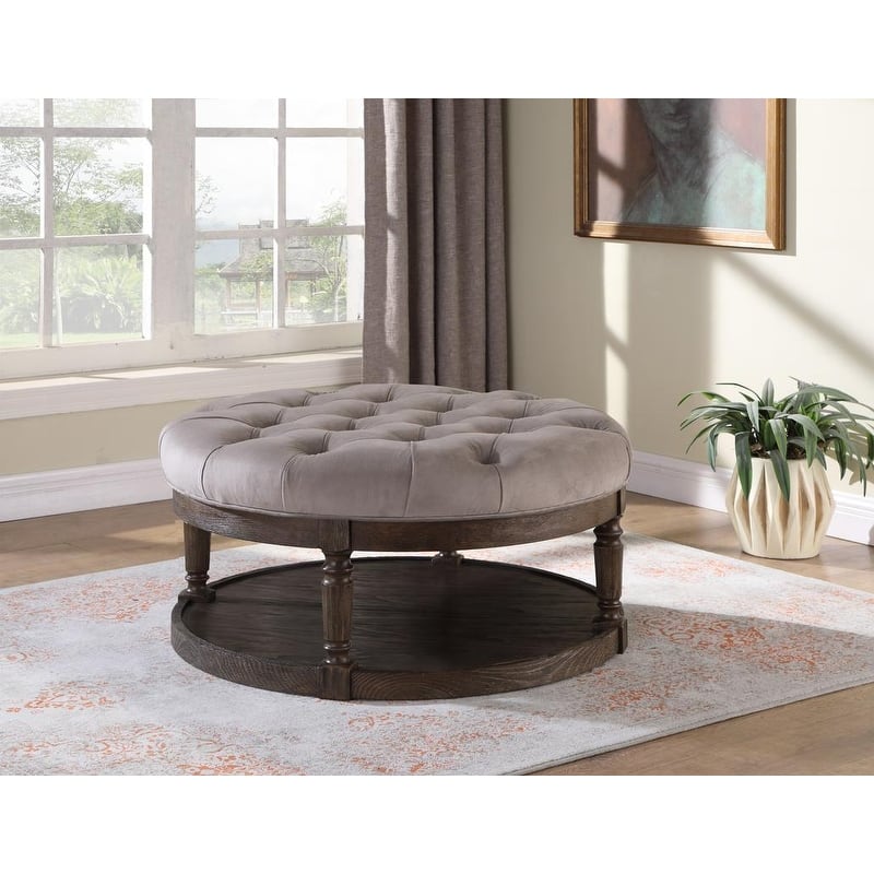 Best Master Furniture Upholstered Round Tufted Ottoman Coffee Table