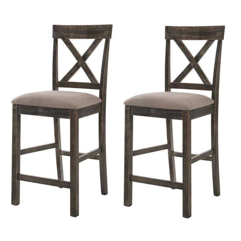 Tan and Weathered Grey Counter Height Stools with Cross Back (Set of 2)