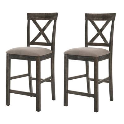 Tan and Weathered Grey Counter Height Stools with Cross Back (Set of 2)