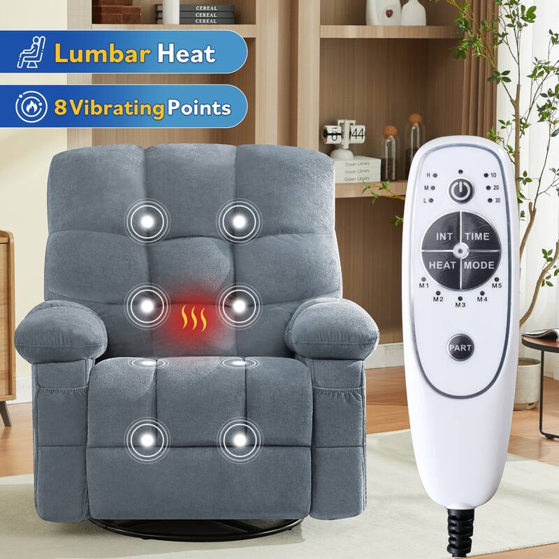 Massage Recliner Chair with Vibration and Lumbar Heating 350LB Capacity Swivel Rocker