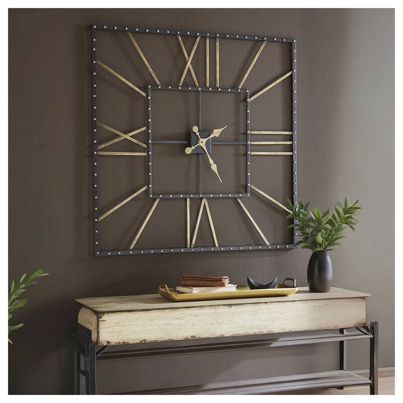 Thames Contemporary Black/Gold Wall Clock - 40" W x 1.5" D x 40" H - 40" W x 1.5" D x 40" H - Gold