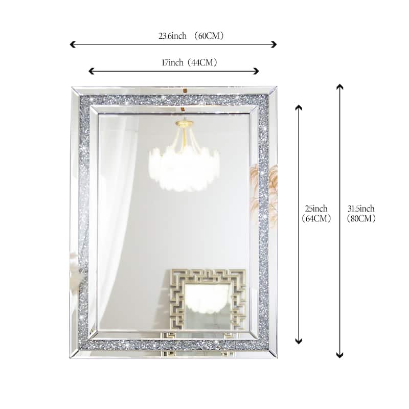 Glam Crystal Accent Mirror Diamond Inlay Wall Mirror