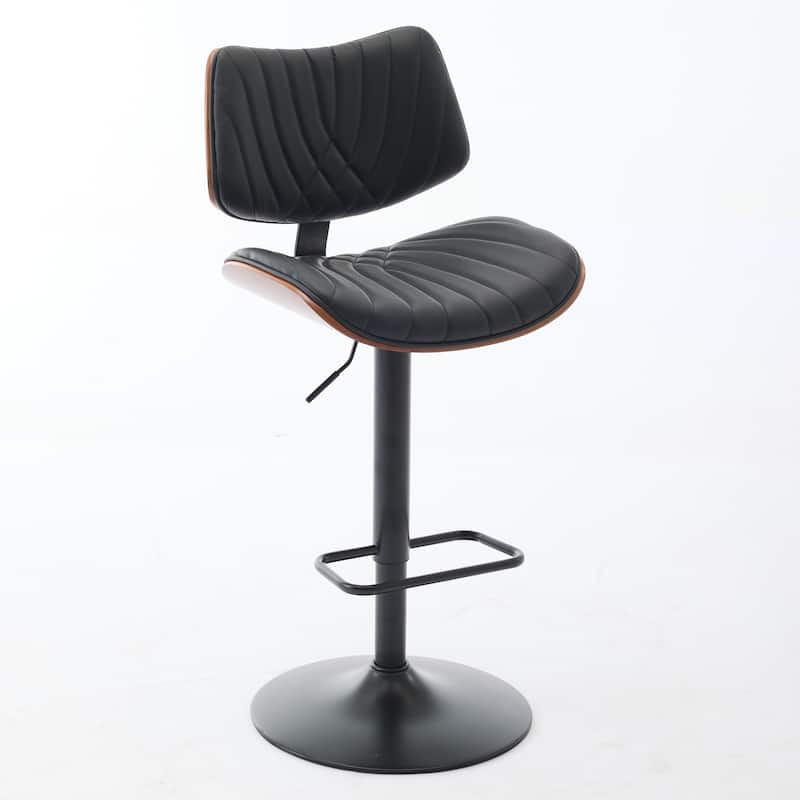 GDF Studio - Mid Century Modern Bentwood Adjustable Swivel PU Leather Bar Stool with Metal Legs