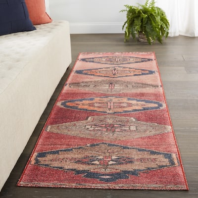 Mirta Machine Washable Medallion Pink/ Blue Area Rug