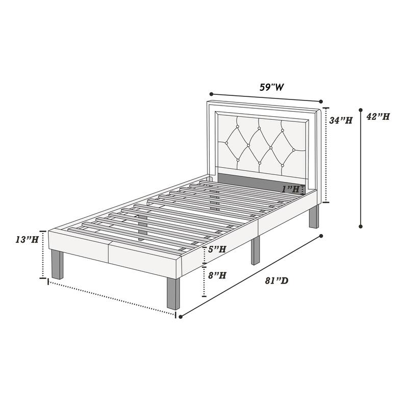 Pink Faux Leather Full Size Bed with Tufted Diamond Headboard & Wooden Legs - Modern Bedroom Furniture