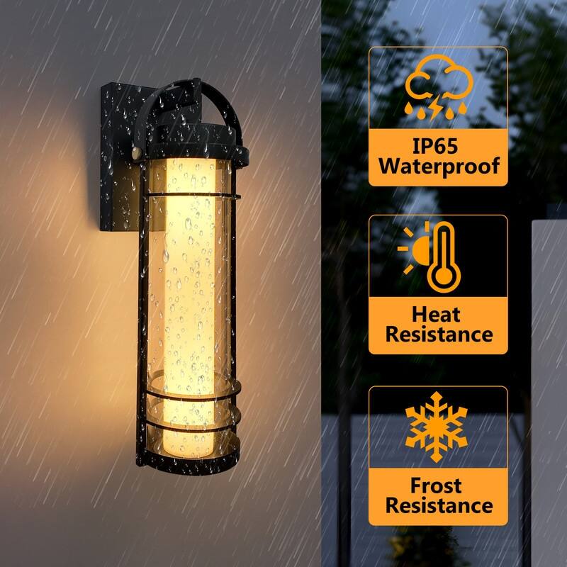 Modern LED Outdoor Wall Lanterns -15" Black Sconces With 5 Adjustable Color Temperatures, Waterproof (2-Pack)