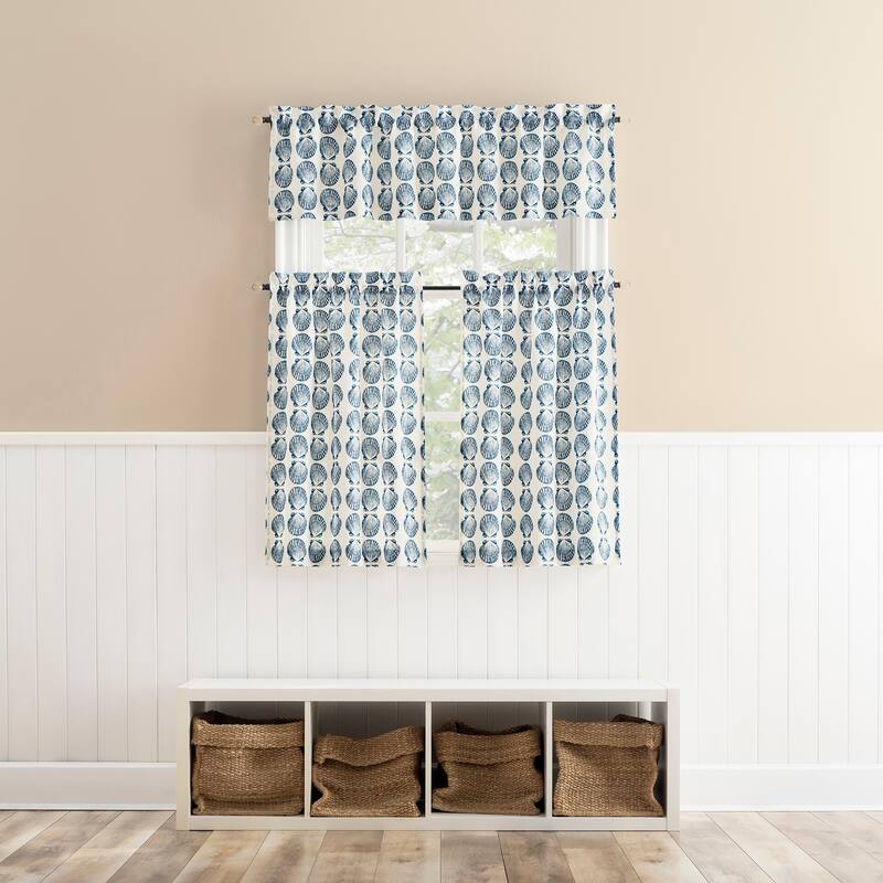 No. 918 Sandbar Tonal Seashell Print Semi-Sheer Rod Pocket 1-Piece Kitchen Curtain Valance - 54" x 14"