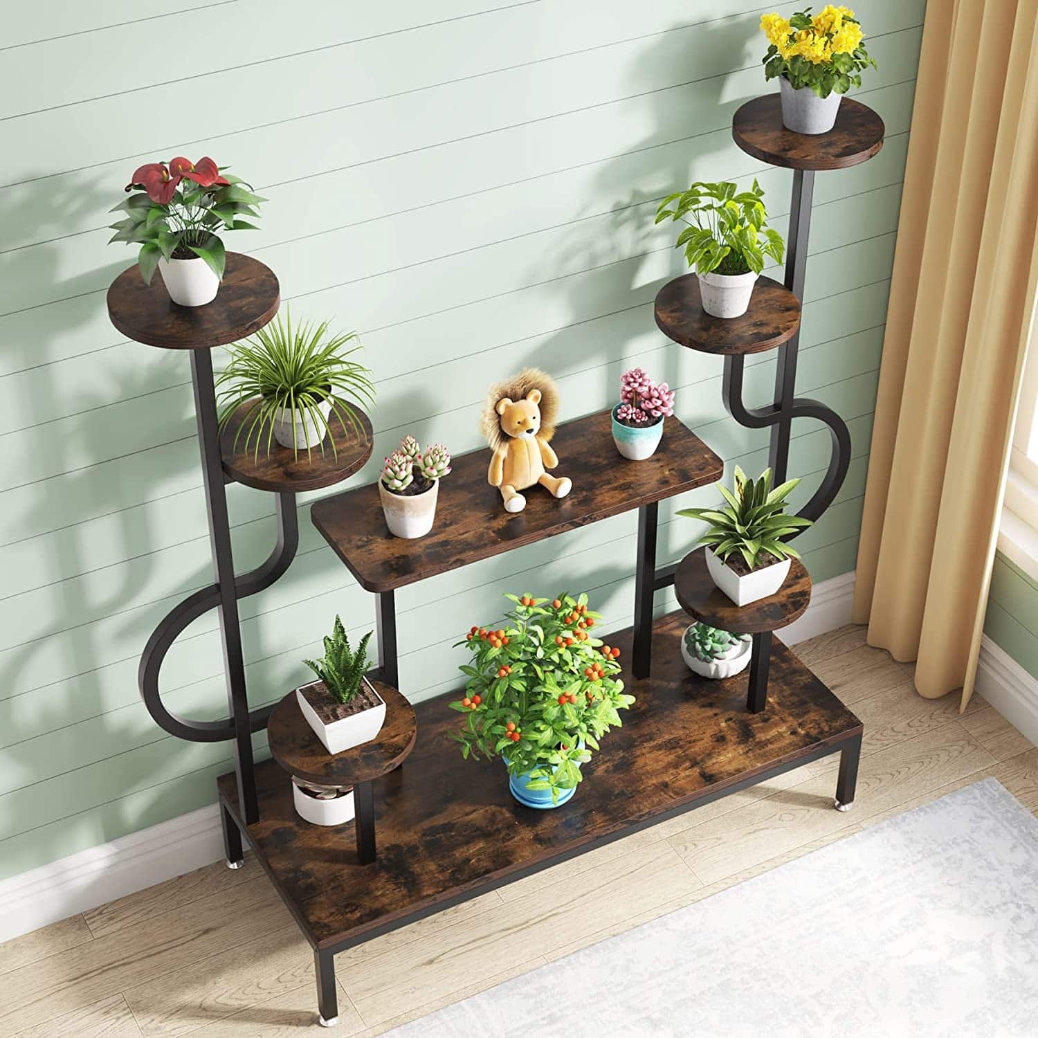 Plant Stand Indoor,8-Tier 65 Inch Tall Plant Shelf For Indoor Plants Grow Light Plant Shelf Adjustable Brightness Timer Modern Metal Plant Display Rack L